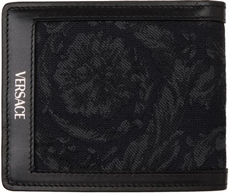 versace bifold black leather wallet|Barocco Jacquard Bifold Wallet Black,Print .